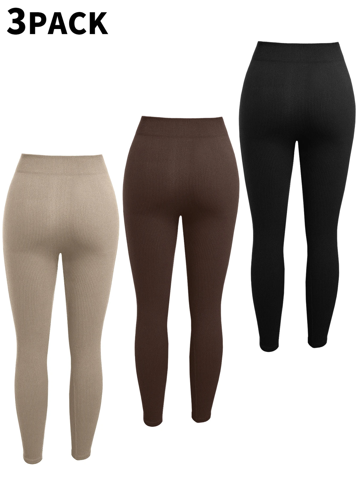 3 Packs Ribbed Seamless Leggings For Women-No See-Through High Waisted Tummy Control Yoga Pants  For Workout Athletic Running