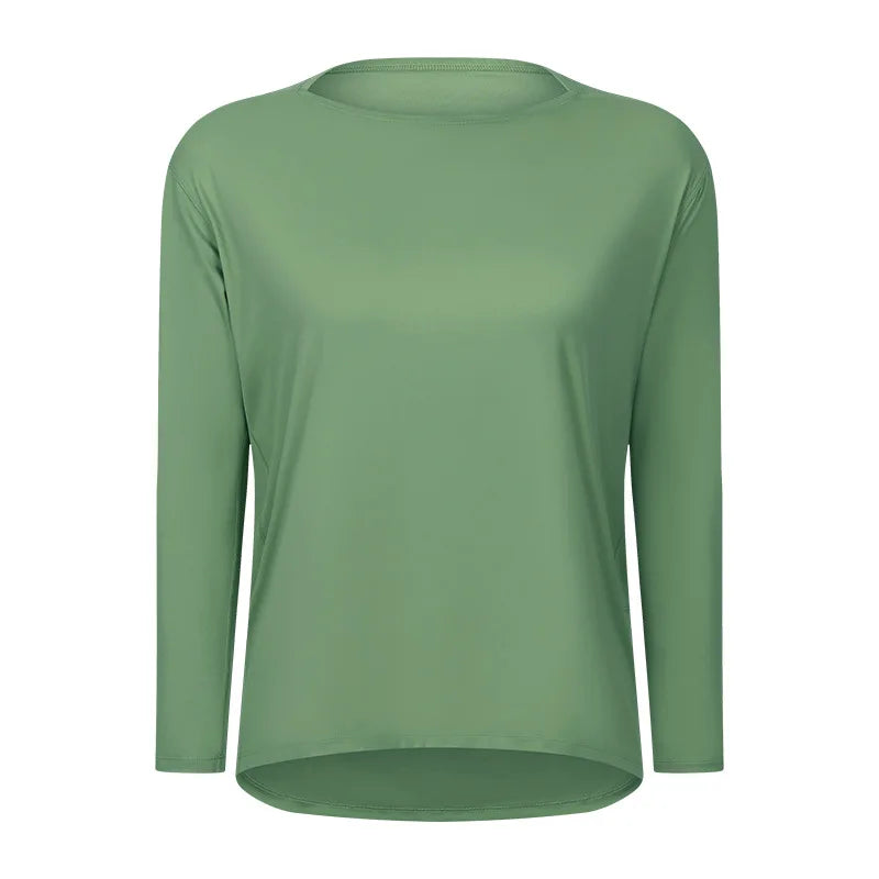 Women's Long-Sleeve yoga T-Shirt, Quick-Dry and Breathable, Nude-Feel Curve, Boat Neck, Loose Fit, Running and Fitness Sports To