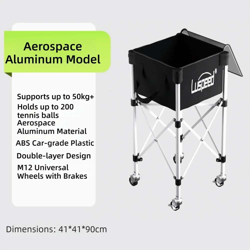 Luspeed Tennis Ball Insert Trolley Stainless Steel Large Capacity Tennis Multi-ball Cart Height Adjustable