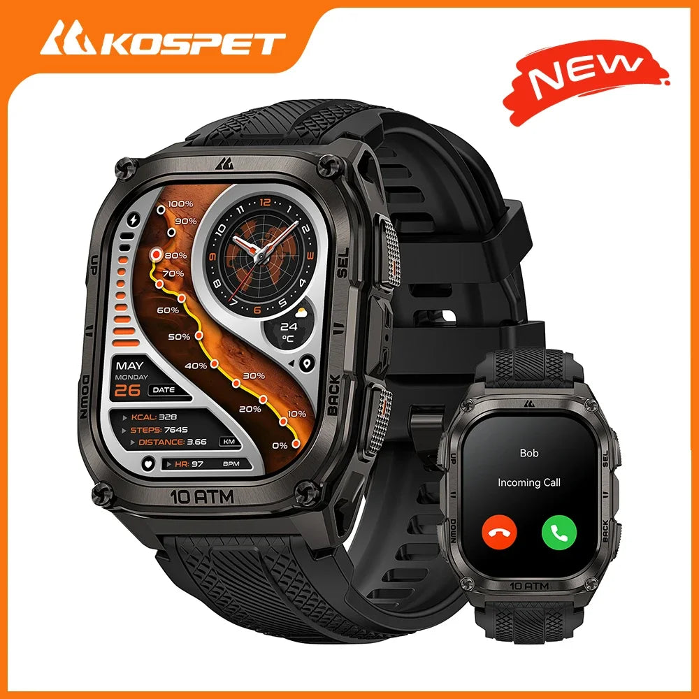 KOSPET Tank M4 Smart Watch Stainless Steel 6-Sat GPS Offline Maps 10ATM Waterproof 45M Dive 24/7 Health Monitor for Android iOS