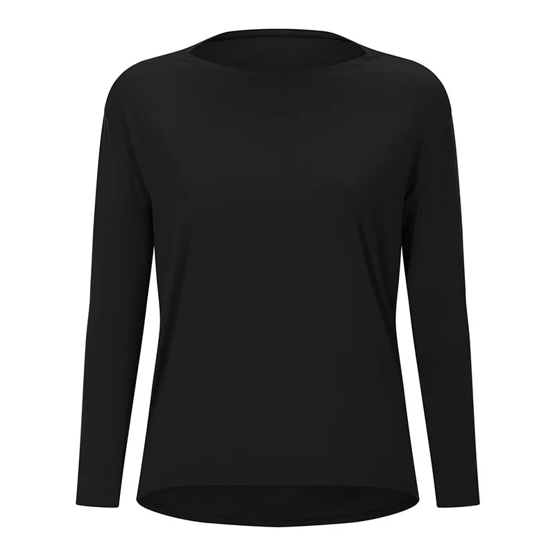 Women's Long-Sleeve yoga T-Shirt, Quick-Dry and Breathable, Nude-Feel Curve, Boat Neck, Loose Fit, Running and Fitness Sports To