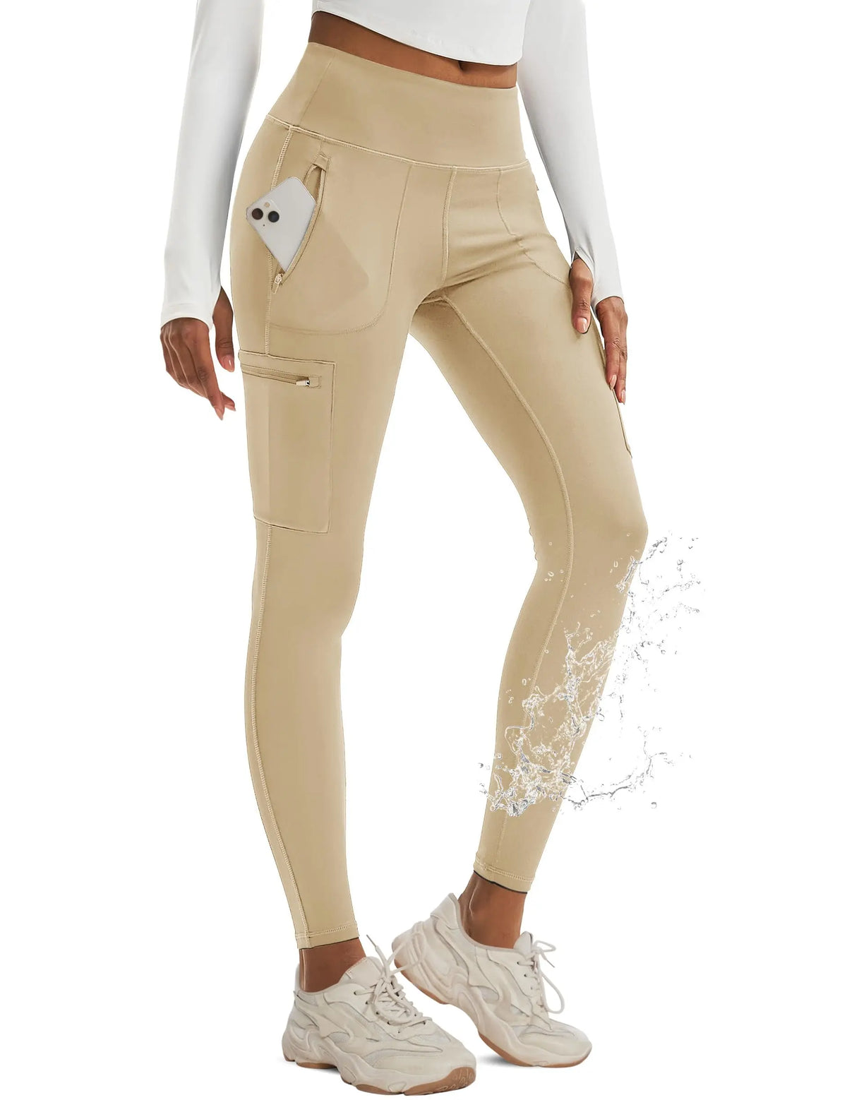 TACVASEN Women's Hiking Leggings with 4 Zipper Pockets Water Resistant High Waisted Cargo Leggings Elastic Workout Running Yoga