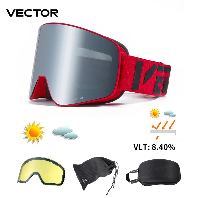 VECTOR Brand Double Layer Anti Fog Magnetic Absorption Cylindrical Ski Goggles UV400 Men Women Ski Glasses Snowboard POC Glasses