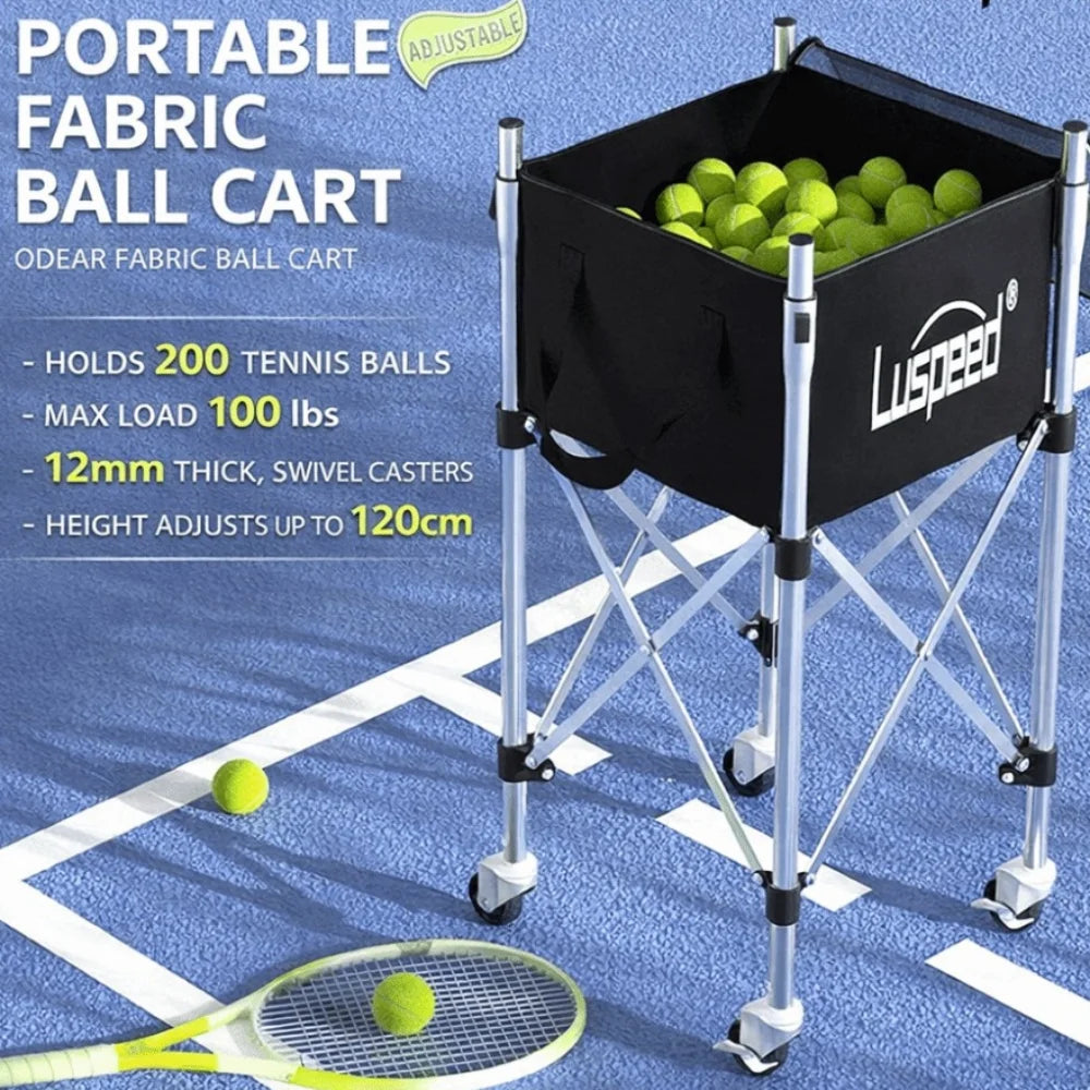 Luspeed Tennis Ball Insert Trolley Stainless Steel Large Capacity Tennis Multi-ball Cart Height Adjustable