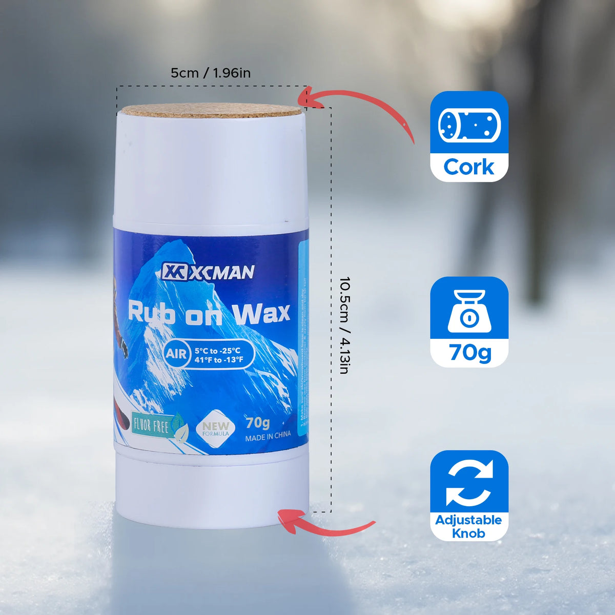 XCMAN Rub on Quick Wax for Ski/Snowboard/Nordic/Cross-Country with Easy Cork applicator 70g, Universal Wax for Most Temperature,