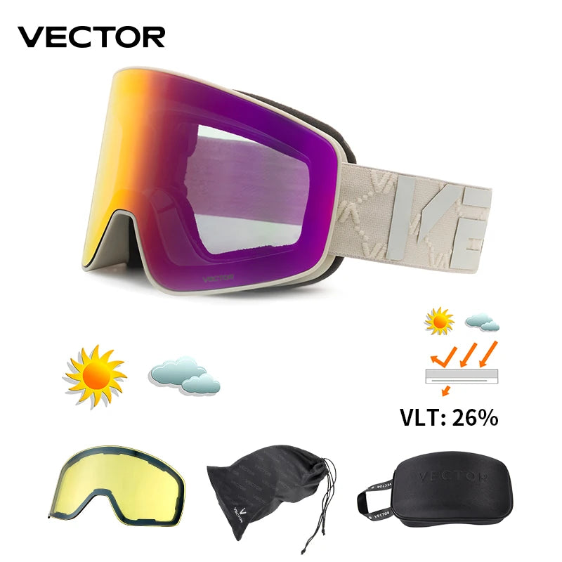 VECTOR Brand Double Layer Anti Fog Magnetic Absorption Cylindrical Ski Goggles UV400 Men Women Ski Glasses Snowboard POC Glasses