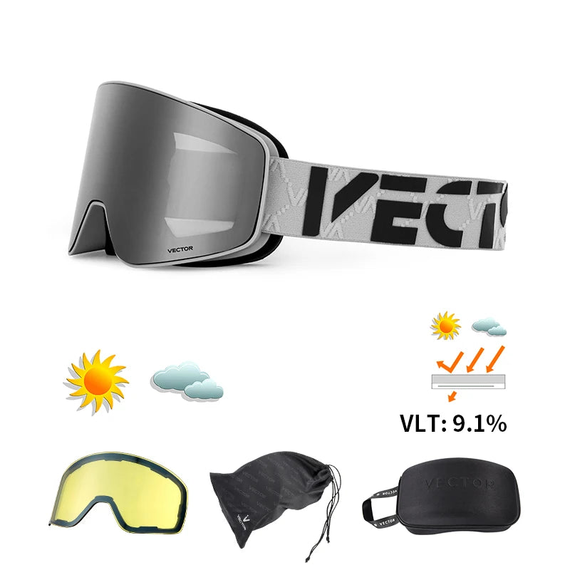 VECTOR Brand Double Layer Anti Fog Magnetic Absorption Cylindrical Ski Goggles UV400 Men Women Ski Glasses Snowboard POC Glasses