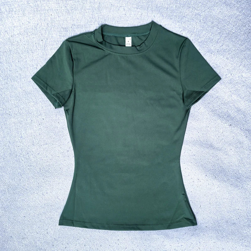 Summer Short Sleeve Yoga Top Women Workout Gym Crop Top Slim Fit Round Neck Yoga Shirt Seamless Sports Stretchy Shirts