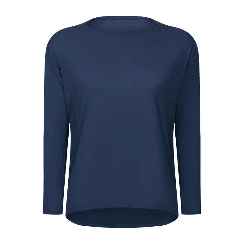 Women's Long-Sleeve yoga T-Shirt, Quick-Dry and Breathable, Nude-Feel Curve, Boat Neck, Loose Fit, Running and Fitness Sports To