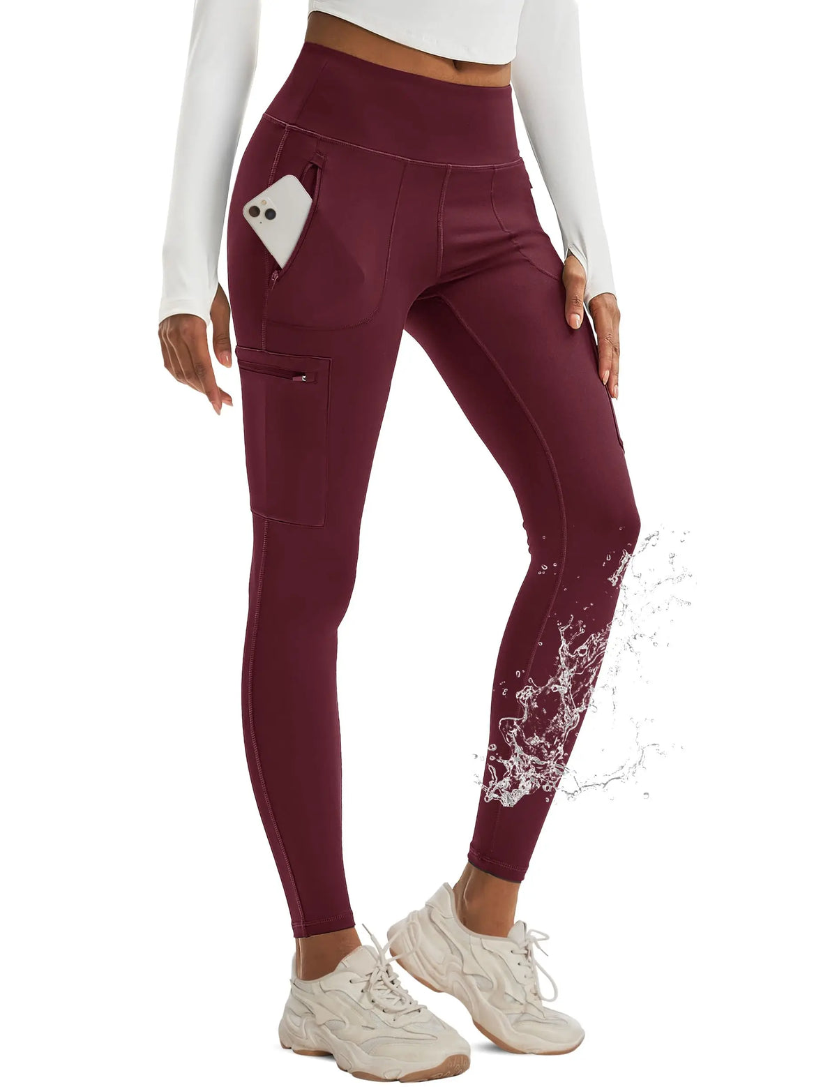 TACVASEN Women's Hiking Leggings with 4 Zipper Pockets Water Resistant High Waisted Cargo Leggings Elastic Workout Running Yoga