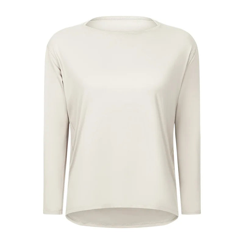 Women's Long-Sleeve yoga T-Shirt, Quick-Dry and Breathable, Nude-Feel Curve, Boat Neck, Loose Fit, Running and Fitness Sports To